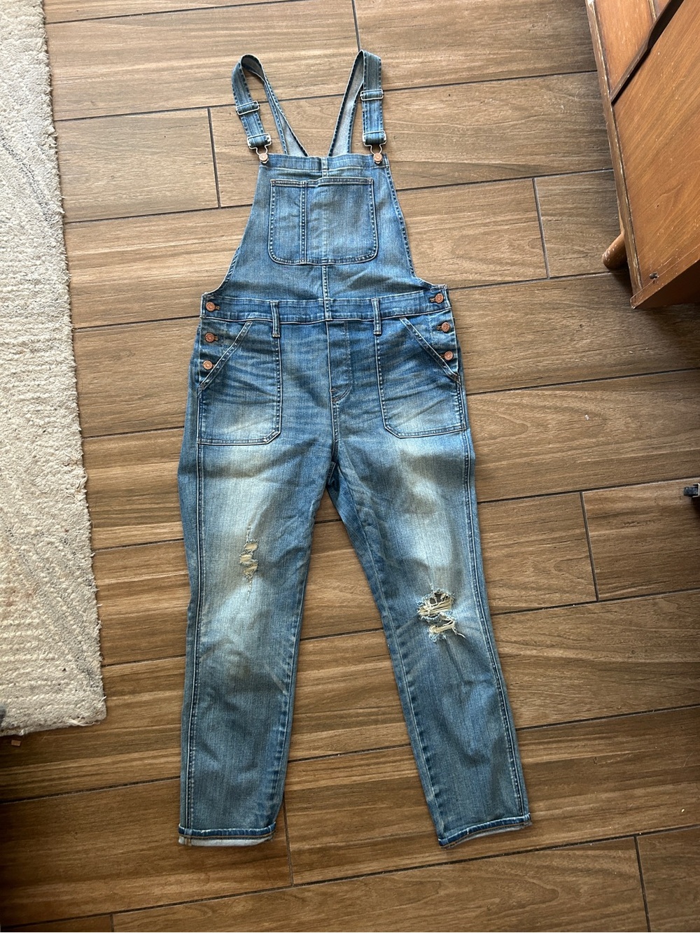 Madewell Blue Distressed Denim Overalls
